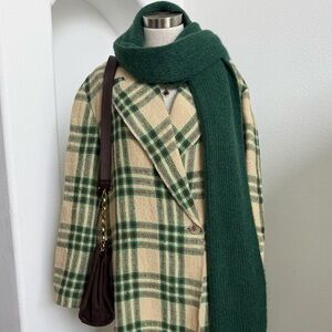 100% Yute Zara Plaid Beige and Green Long Coat
